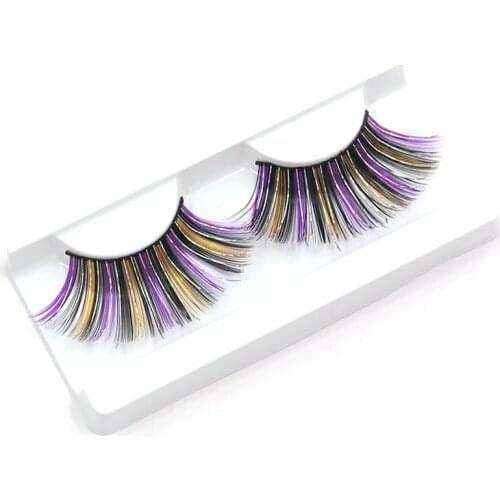 YOKPN Exaggerated Colorful False Eyelashes Naturally Dense Cross Fake Eyelashes Stage Art Show Makeup Eye Lashe 1 Pairs