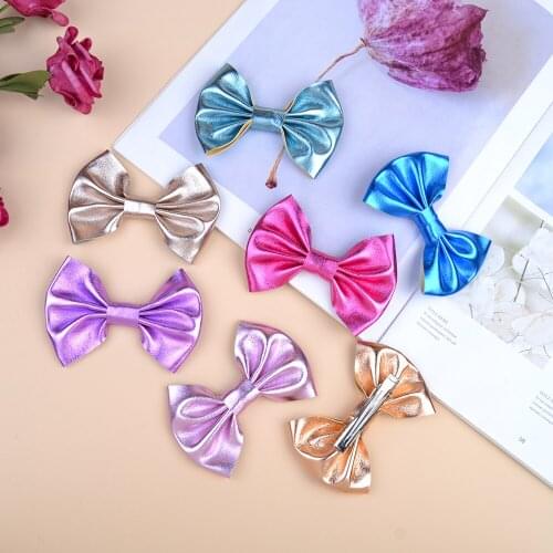 Cute Solid Color PU Hair Bows With Clip For Kids Girls Hair Clips Boutique Leather Hairpins Barrettes Headwear Hair Accessories