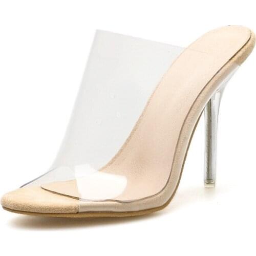 HOT Women Slippers 2018 Fashion High Heeled 11CM Women Strange Heels Mules PVC Transparent Shoes Clear Open Toe Plus Size 35-42