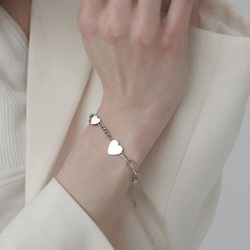 New Arrival Vintage Heart 925 Sterling Silver Charms Bracelets for Girl Women Punk Jewelry Geometric Hollow Bracelet Present