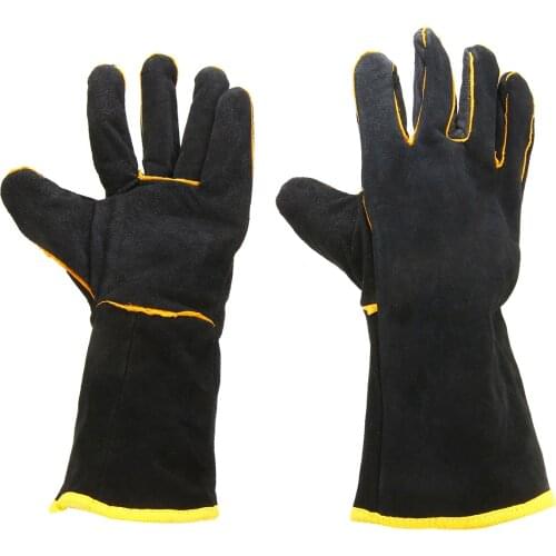 1 Pair Leather Welding Protection Gloves Heavy Duty Black Mig Welding Gauntlets Welders Cowhide Gloves Protect Supplies