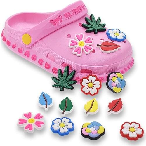 10Pcs Colorful Flowers Leaf PVC Shoe Charms Accessories Shoe Decoration Fit Bracelets Croc Shoes for Girls Women Kids Gift
