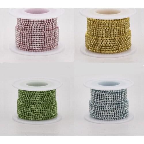 10yards/roll 2mm SS6 Rhinestone Chains Brass Transparent Crystal Rhinestone Cup Chains DIY Craft Sew On Garment Accessories Trim