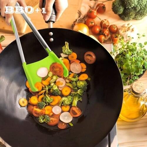 2 in 1 Silicone Spatula Turner Kitchen Tongs Silicone Cooking Utensils Food Tong Cleaver Barbecue Salad BBQ Clamps 9 /12