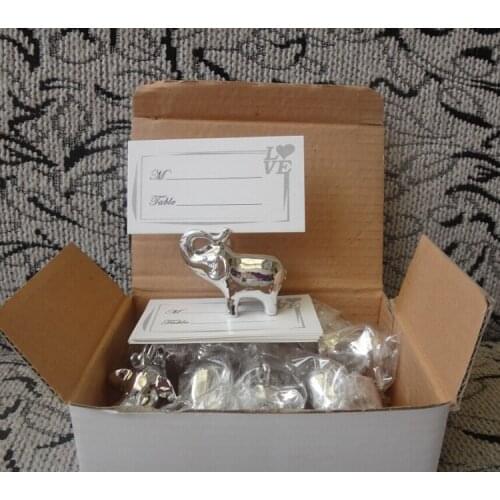 200pcs "Lucky in love "silver-finish lucky elephant place card holder, Photo holder place card holder lin3792