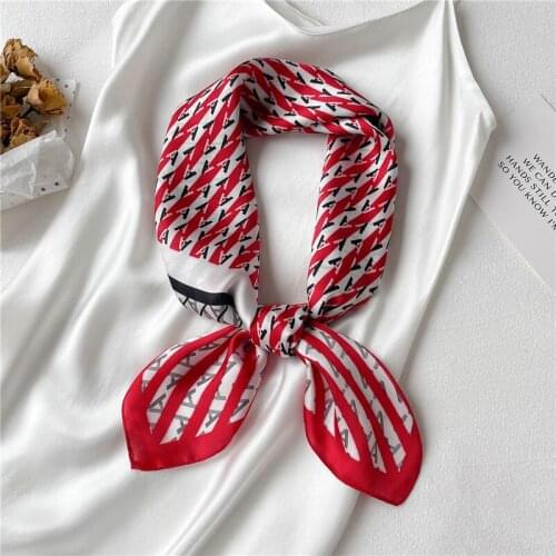 2021 Silk Square Neck Scarf Letter Printed Scarf Women Hair Band Foulard Soft Kerchief Bandana Female Headscarf Bufanda Summer
