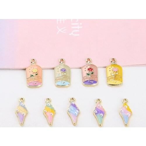 6pcs Sweet Candy Color Ice Cream Drop Earrings Cute Girl Pearlescent Rose Flower Wishing Bottle Pendant Diy Earring Material