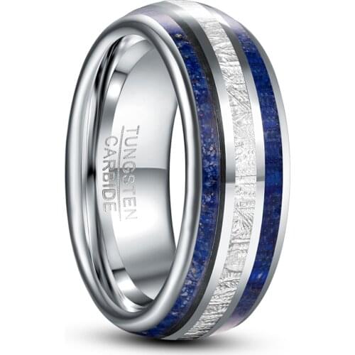 8mm Imitation Meteorite Lapis Lazuli Tungsten Carbide Ring Mens Wedding Ring Gift AAA Quality