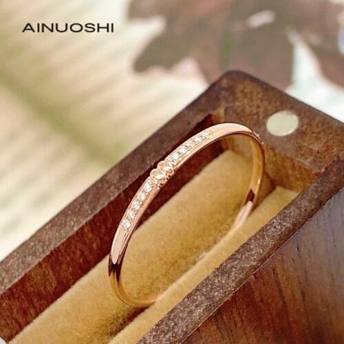 AINUOSHI 0.02ct Round Cut Real Natural Diamond Engagement for Women Exclusively Handcrafted 18K Gold Fashion Ring Jewelry