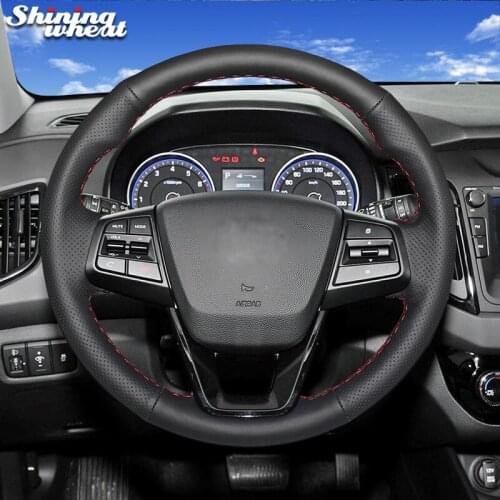 Shining wheat Black Genuine Leather Car Steering Wheel Cover for Hyundai ix25 2014-2016 Creta 2016 2017
