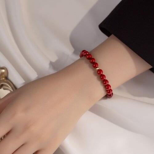 6.5mm real.925 sterling silver Natural High content of raw cinnabar Strand Bracelet Wrist Lucky Bead Charms C-BRS282