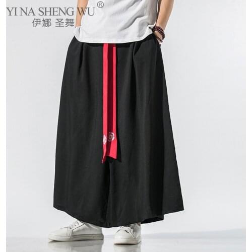 Men Kimono Wide Leg Pants Mens Cotton Joggers Retro Loose Trousers Man Chinese Style Kimono Pants Male Large Size Casual Pants