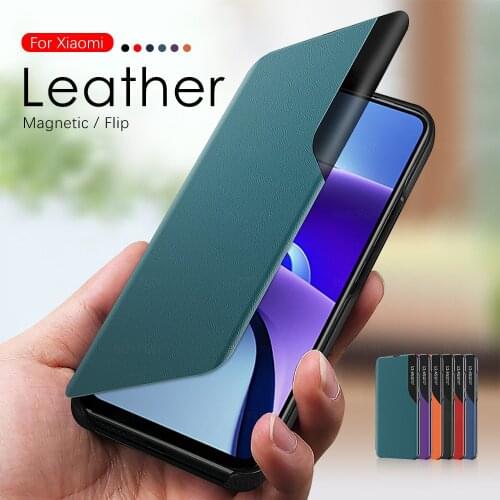 Red mi note9t case leather smart view magnetic flip covers for xiaomi redmi note 9t redmy redme not 9 t t9 case book stand coque