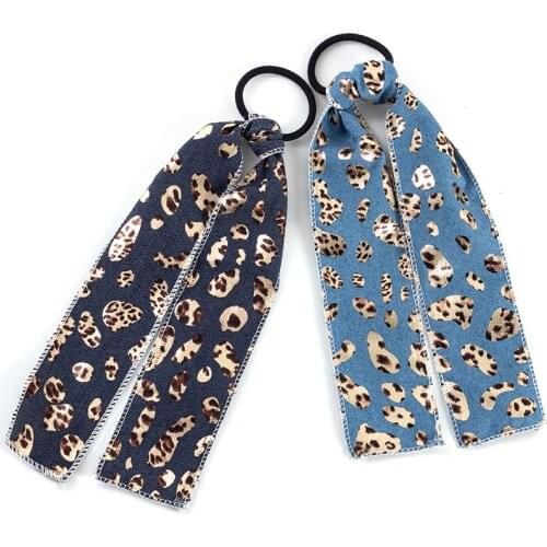 Geebro Leopard Dot Print Bow Satin Long Ribbon Ponytail Scarf Hair Tie Scrunchies Women Girls Elastic Hair Bands Hair Accessori