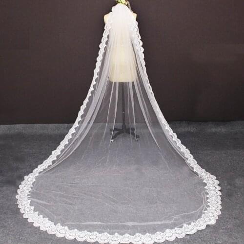 New Arrival 3 Meters Long Lace Wedding Veil with Comb Soft Tulle 3M Bridal Veil White Ivory Veil Voile Mariage Bride Accessories
