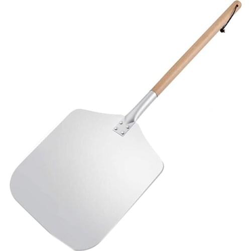 Square Pizza Peel, Aluminum Pizza Pusher with Wooden Handle, Bread Pusher, the Pizza Base - Pizza Lifter Bread Pusher