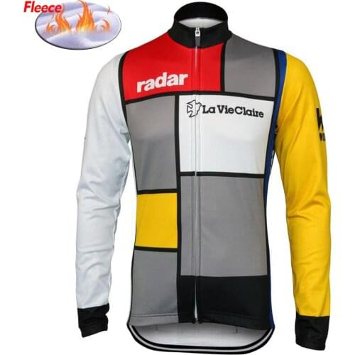 LA VIE CLAIRE Retro Winter Fleece Cycling Jersey Team Bike Clothing Road Bicycle Wear Shirts Long Sleeve Thin