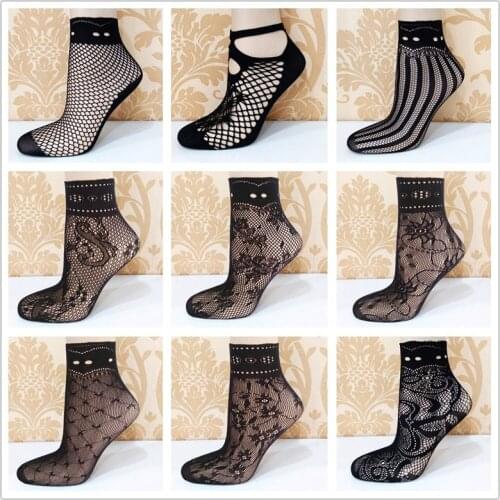 Makuluya 10 pairs Summer Classic Diamond Hollow Out socks thin Sexy lace small mesh Chromatic net socks MSL6