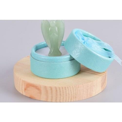 Angel Figurine Miniature With Gift Box Handmade Carved Natural Aventurine Stone Healing Statue Home Decoration Accessories