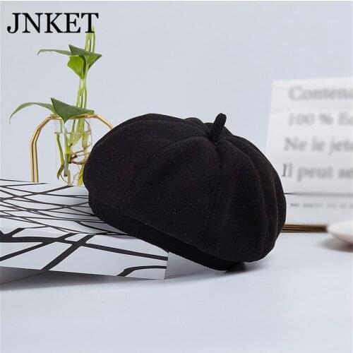 JNKET Fashion Women Wool Blended Octagonal Beret Cap Winter Beanies Hat Leisure Brimless Painter Hat Pumpkin Hat Casquette