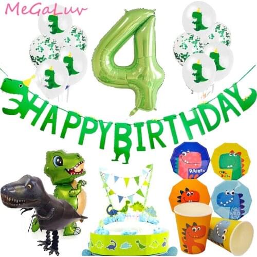 4th Birthday Dinosaur Party Balloon Disposable Tableware Set Banner Cake Topper 2th 3th 4th Boy Birthday Party Decorations Kids