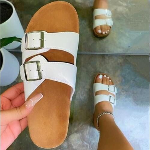 Non-slip durable beach sandals spring/summer 2020 leather double gold buckle women flip-flop leisure all-match slippers 35-43 ms