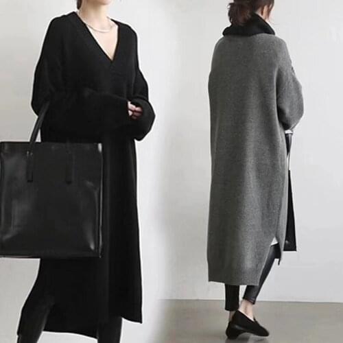 GOOHOJIO Women New Cardigan Sweater Poncho Capes Femme Autumn Winter Long Sleeve Fur Collar Wool Sweater Knitted Wome Cardigan