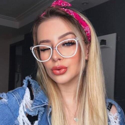 Cat Eye Computer Glasses Frames For Women Trendy Horn-rimmed Statement Anti Blue Light Eyeglasses Tr90 Clear Lens Red Blue Red