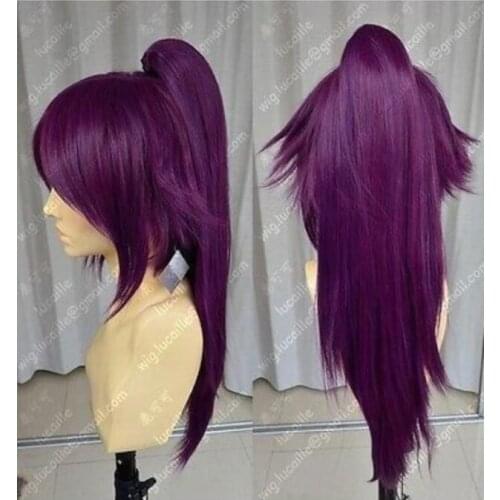Wig Bleach Shihouin Yoruichi 60cm Purple Lolita Cosplay Party Wig Ponytail