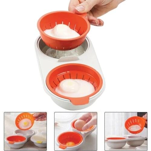 Microwave Egg Poacher 2 Cavity Food Grade Double Cup Egg Boiler Ovens Breakfast Cookware Kitchen Steamed Poached Egg Gadget
