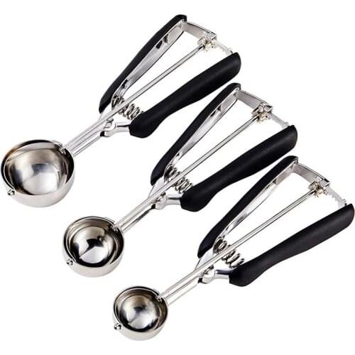 Ice Cream Scoops Set of 3, Cookie Scoop for Baking Stainless Steel with Anti Slip Rubber Grip, Cookie Dough Scooper