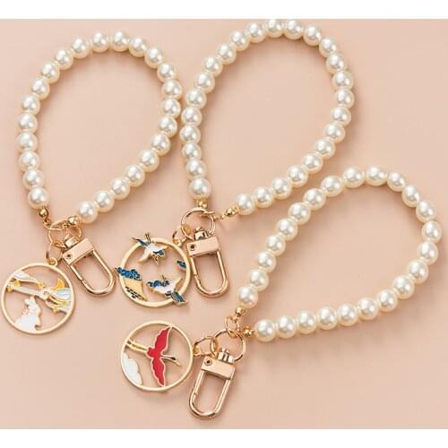 Cute Pearl Chain Antique Style Rabbit Keychain Car Keychain for Women Jewellery Accessories Couple Gift Pendant Phone Charm