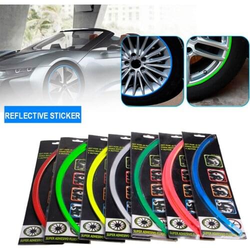 Reflective wheel rim stickers 14-18 inch for car, motorcycle, scooter, moped, bicycle (16 strips/set)