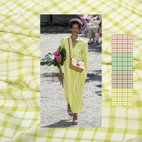 Plaid printed fabric digital printing dress fabric meter clothing scarf handmade DIY fabric wholesale polyester cloth