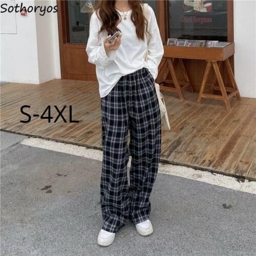 Women Casual Pants Large Size 4XL Plaid Elastic Waist Plus Velvet Thicker Winter Warm Retro Korean Style Fashion Leisure Simple
