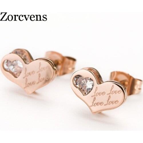 YOBEST Heart Design Stainless Steel Stud Earrings Hot Sale Women Crystal Rose Gold Stud Fashion Earrings