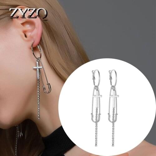 ZYZQ Fashion Shiny Crystal Cross Earrings Elegant Rhinestone Women Drop Earrings Halloween Party Jewelry 2020