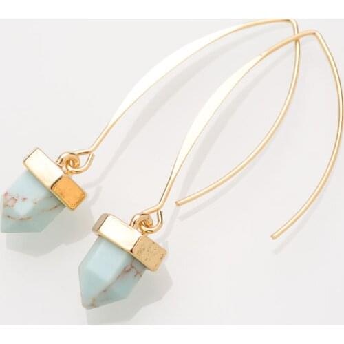 RE triangle jewelry ear accessories U shape turquoises earrings drop blue natural stone Gold Color dangle earrings for women J30