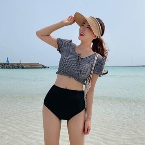 High Waist Womens Bikini Set Padded Biquini Suit Three Pieces Swimwear Swimsuit High Quality Beach Suit 2021 Koren swimdress