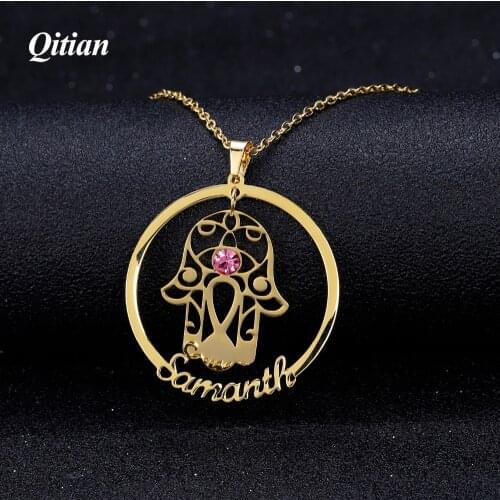 Stainless Steel Personalized Hand of Fatima Pendant Necklaces Women Gold Color Custom Jewelry Special Necklaces For Gift