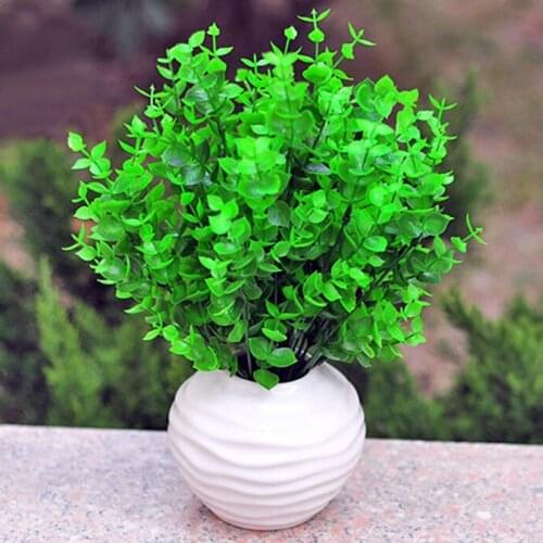 1 Pc 7-Branches Green Artificial Fake Plastic Eucalyptus Leaves Plant Home Decor