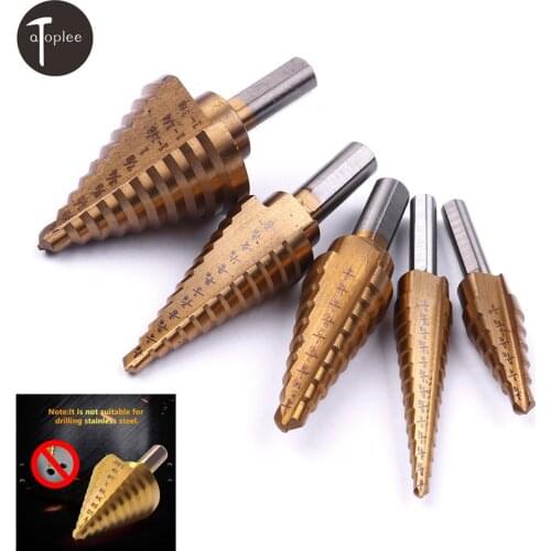 1PC Titanium Coated Step Drill Bit Hss Multiple Hole Triangle shank Step Drills 1/4-11/8 3/16-7/8 1/4-3/4 3/16-1/2 1/8-1/2 Inch