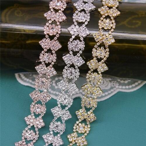 1 Yard Cup Chain Trimming Bow Shape Rhinestones Trim Fringe Crystal Metal Chain For Women Wedding Belt Dress,Gag,Shoes Accessory