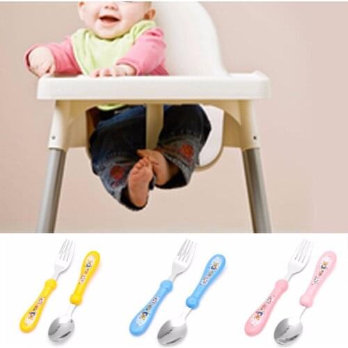 2Pcs/Set Lovely Baby Kids Feeding Spoon Fork Stainless Steel Baby Spoon Flatware