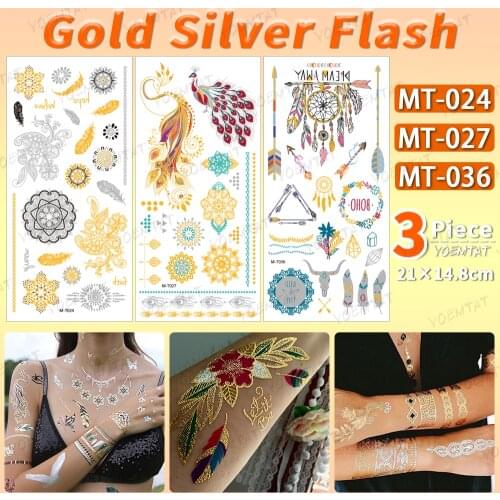 3pcs/batch Indian Style Golden Silver Tatoo Henna Mandala Female Waterproof Temporary Tattoo Sticker Body Art Fake Tatto Kids