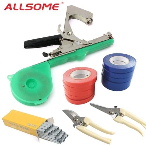 ALLSOME Flower Vegetable Garden Tapetool Plant Branch Hand Tying Staples + Tapener +10 rolls Tapes + 2pc Pruners Scissors