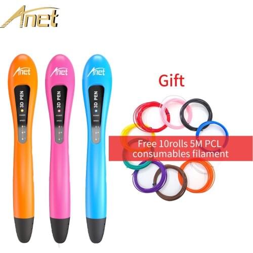 Anet Smart pen 3d 3D Drawing Pen With 1.75mm PCL Filaments 3d pen filament refills 3d pen For Kids birthday gift free 10rolls