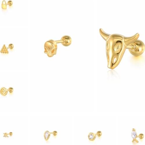 CANNER 925 Sterling Silver 2021 Trend Earrings For Women Girls Men Skull Geometry Crystal Piercing Single Pendientes Mujer