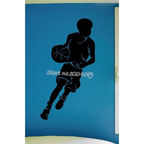 Basketball theme boys wall sticker Basketball Game Player sports dribbling Silhouette Wall Mural Boys child Bedroom Decal EA604