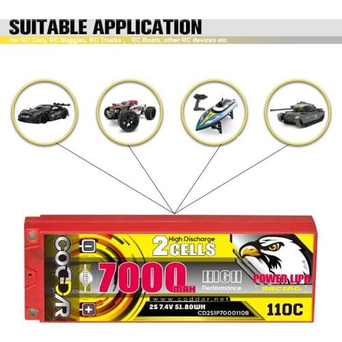 CODDAR 7000mAh 7.4V 110C Hardcase 5.0mm 2S Lipo Battery EC5 T XT90 XT60 Plug for 1/8 1/10 RC Car Buggy Axial Scx10 RC Boat Parts